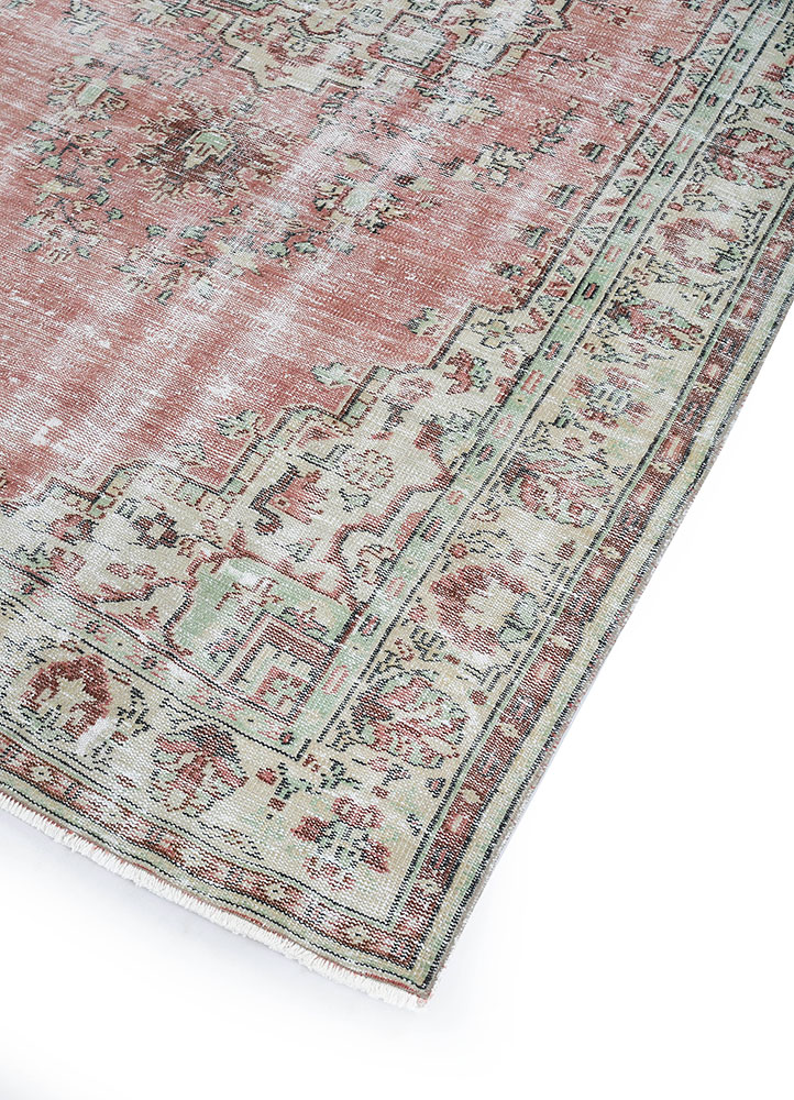 vintage red and orange wool hand knotted Rug - FloorShot