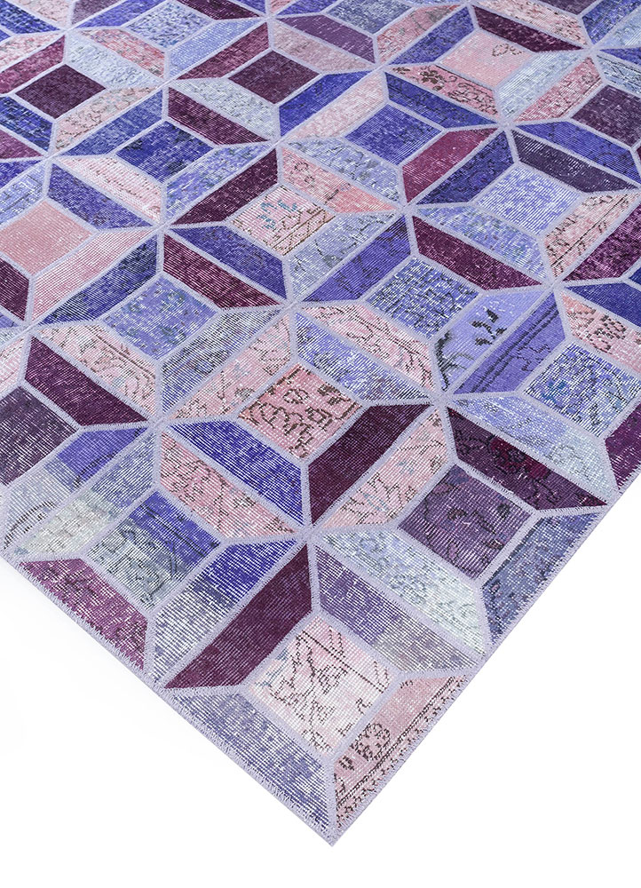 provenance pink and purple wool hand knotted Rug - FloorShot