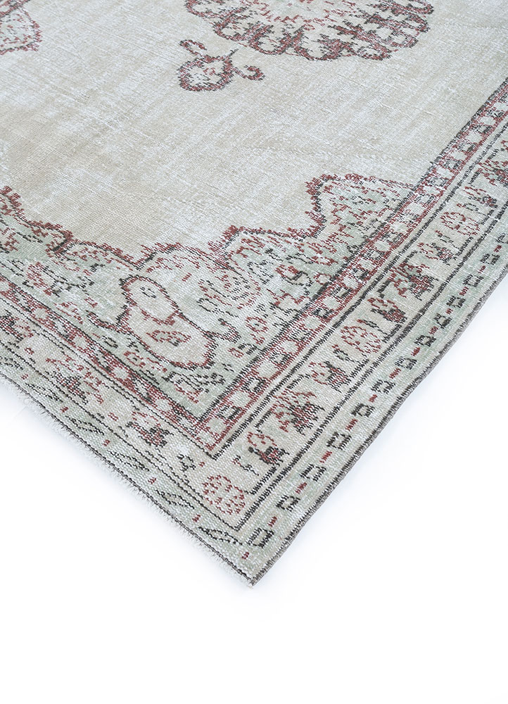 vintage beige and brown wool hand knotted Rug - FloorShot