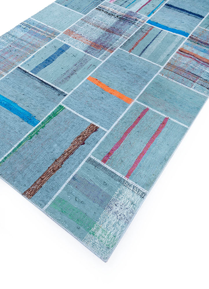 provenance blue wool hand knotted Rug - FloorShot