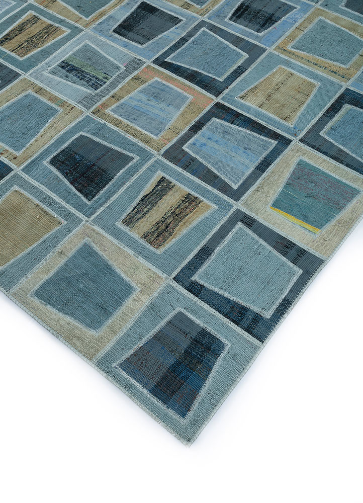 provenance blue wool hand knotted Rug - FloorShot