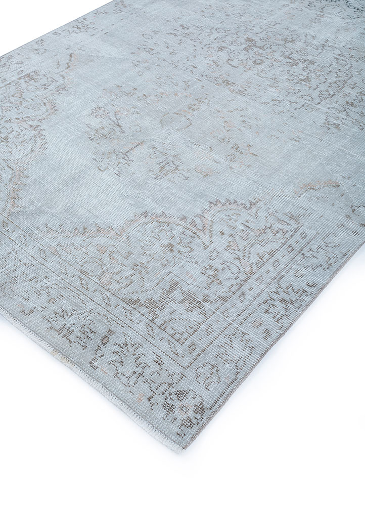 vintage grey and black wool hand knotted Rug - FloorShot