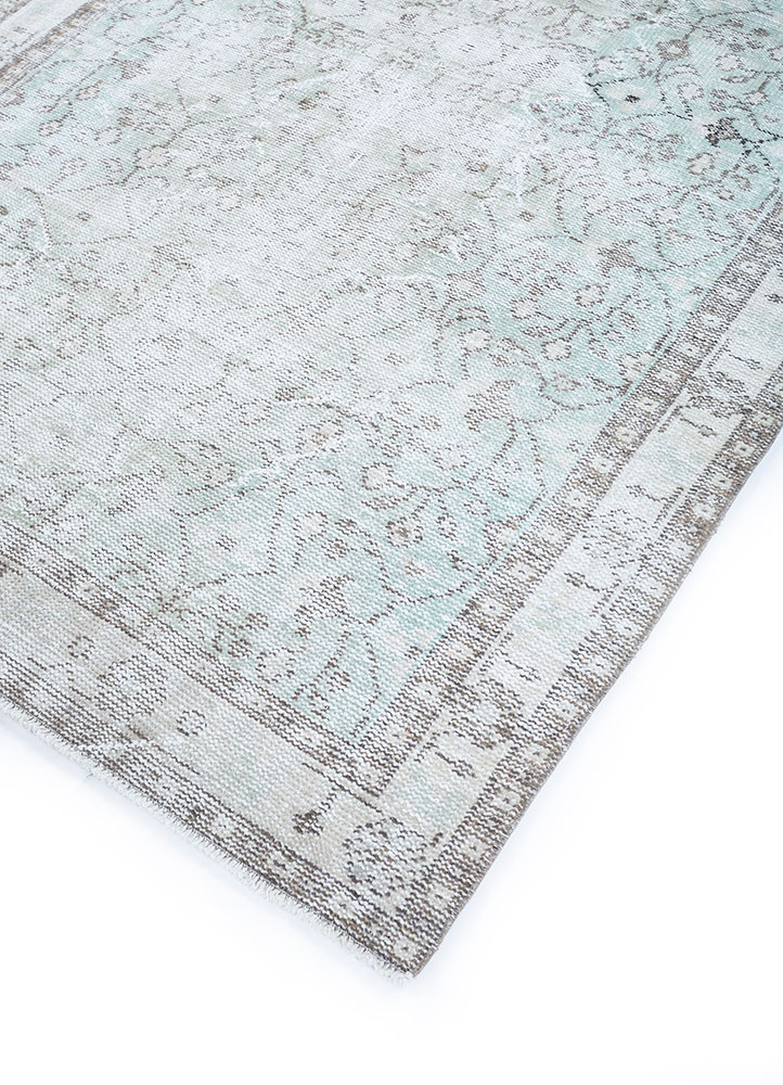 vintage blue wool hand knotted Rug - FloorShot