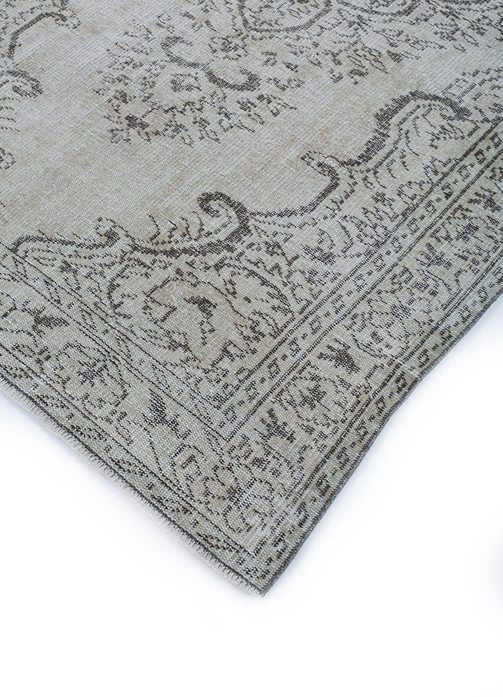vintage grey and black wool hand knotted Rug - FloorShot