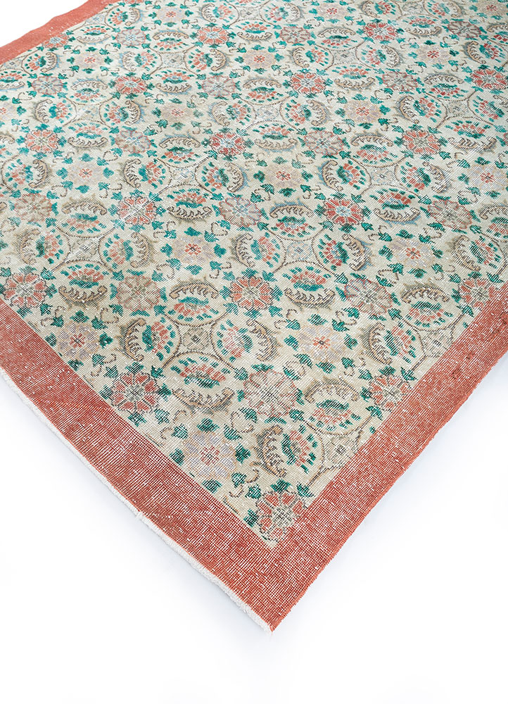 vintage red and orange wool hand knotted Rug - FloorShot