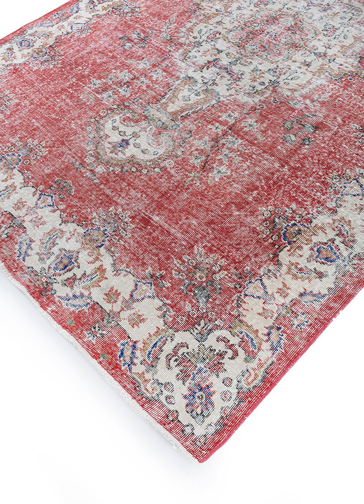 vintage red and orange wool hand knotted Rug - FloorShot