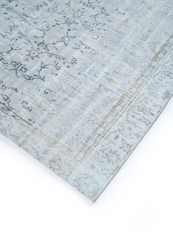vintage blue wool hand knotted Rug - FloorShot