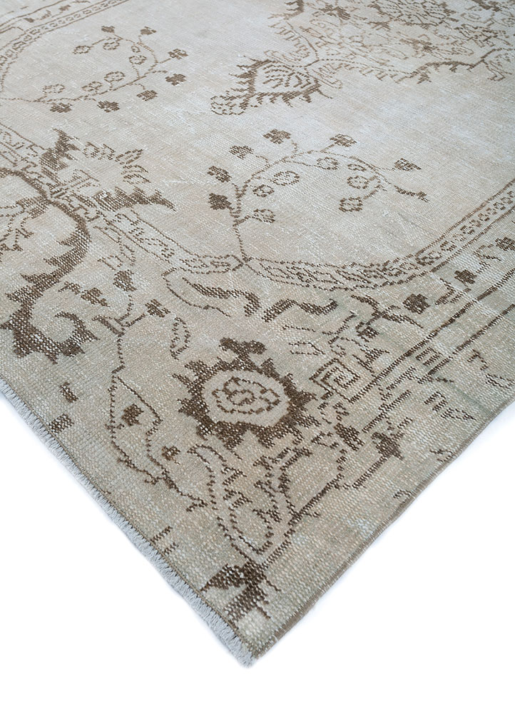 vintage beige and brown wool hand knotted Rug - FloorShot
