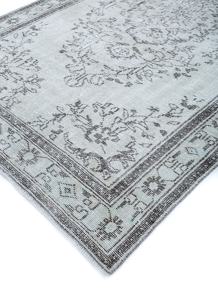 vintage grey and black wool hand knotted Rug - FloorShot