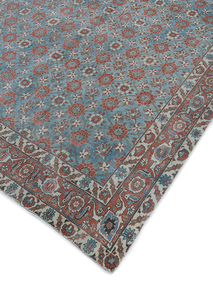 aalam blue wool hand knotted Rug - FloorShot
