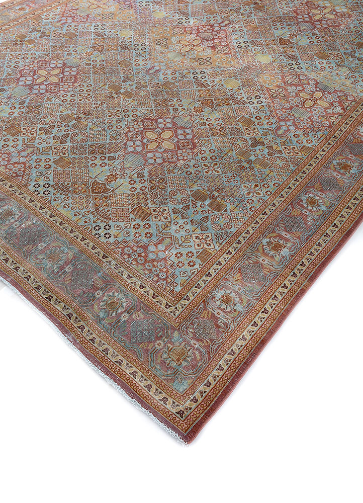aalam blue wool hand knotted Rug - FloorShot