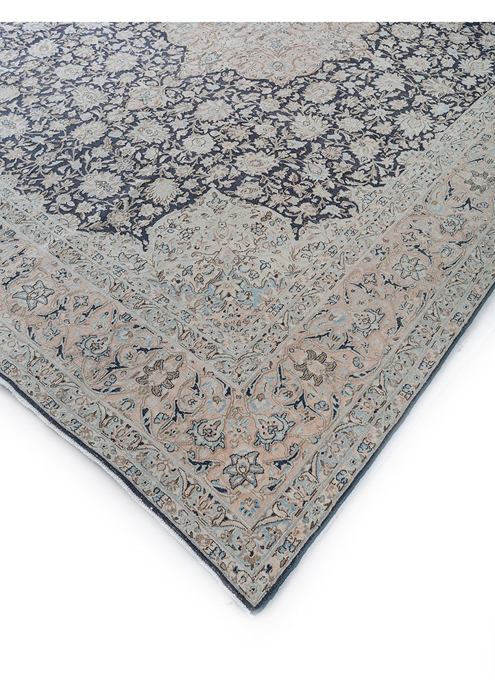 vintage grey and black wool hand knotted Rug - FloorShot