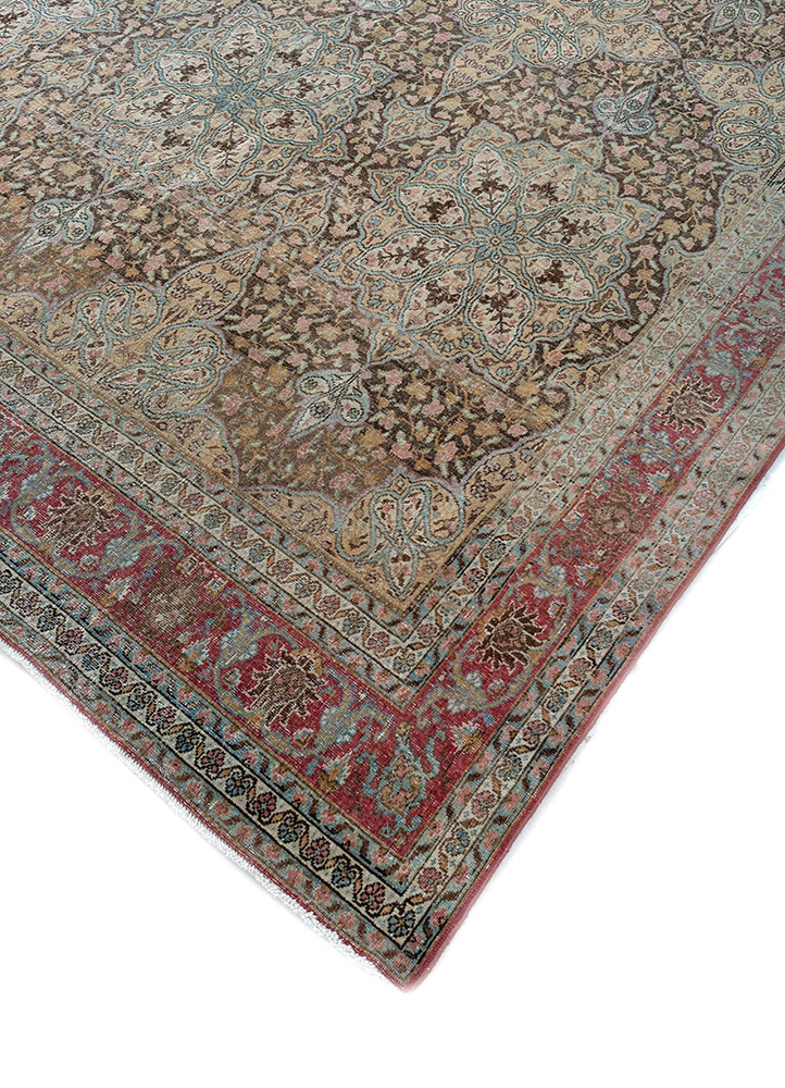 aalam beige and brown wool hand knotted Rug - FloorShot