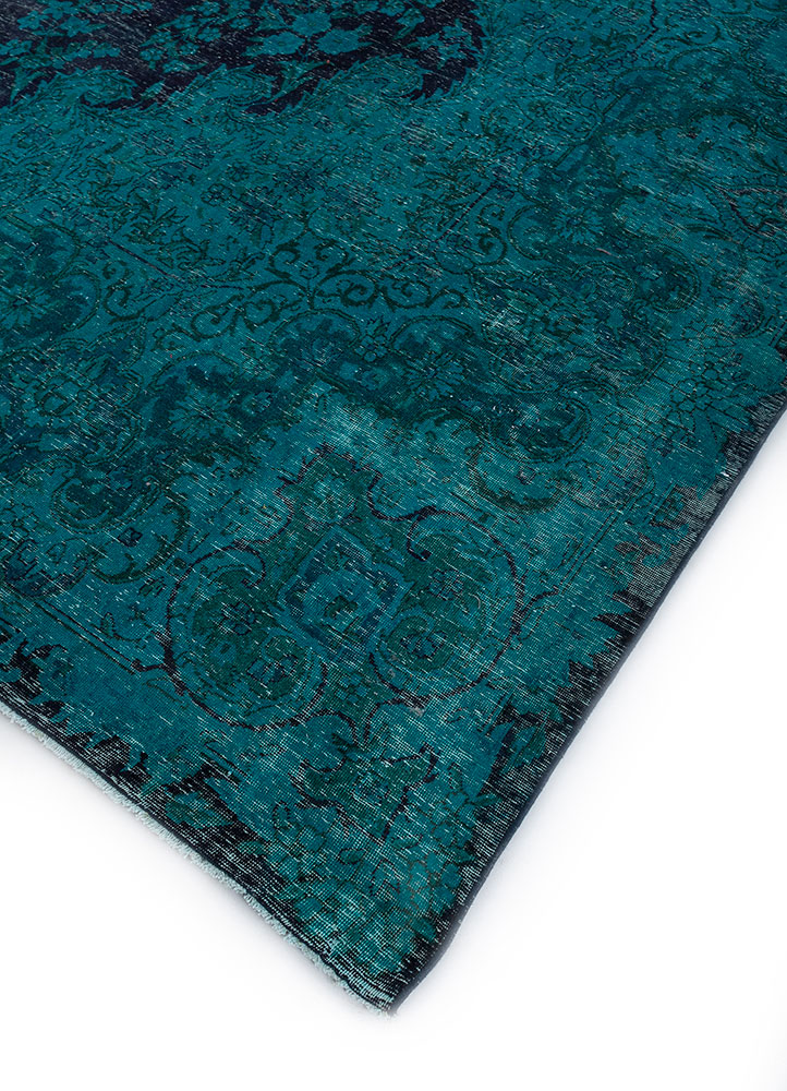 vintage green wool hand knotted Rug - FloorShot