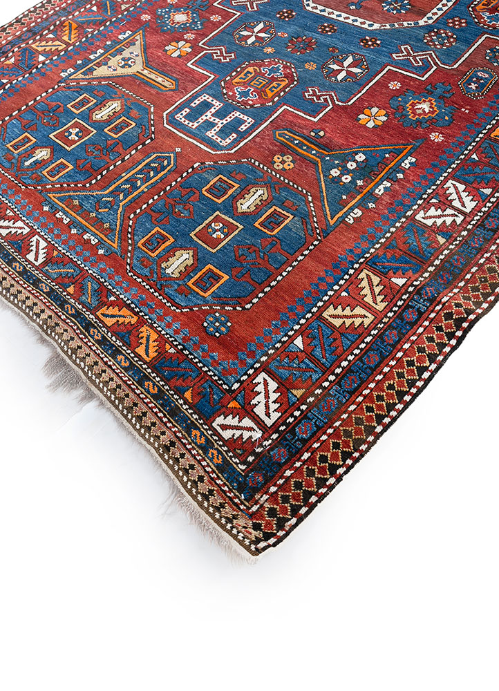 nuray red and orange wool hand knotted Rug - FloorShot