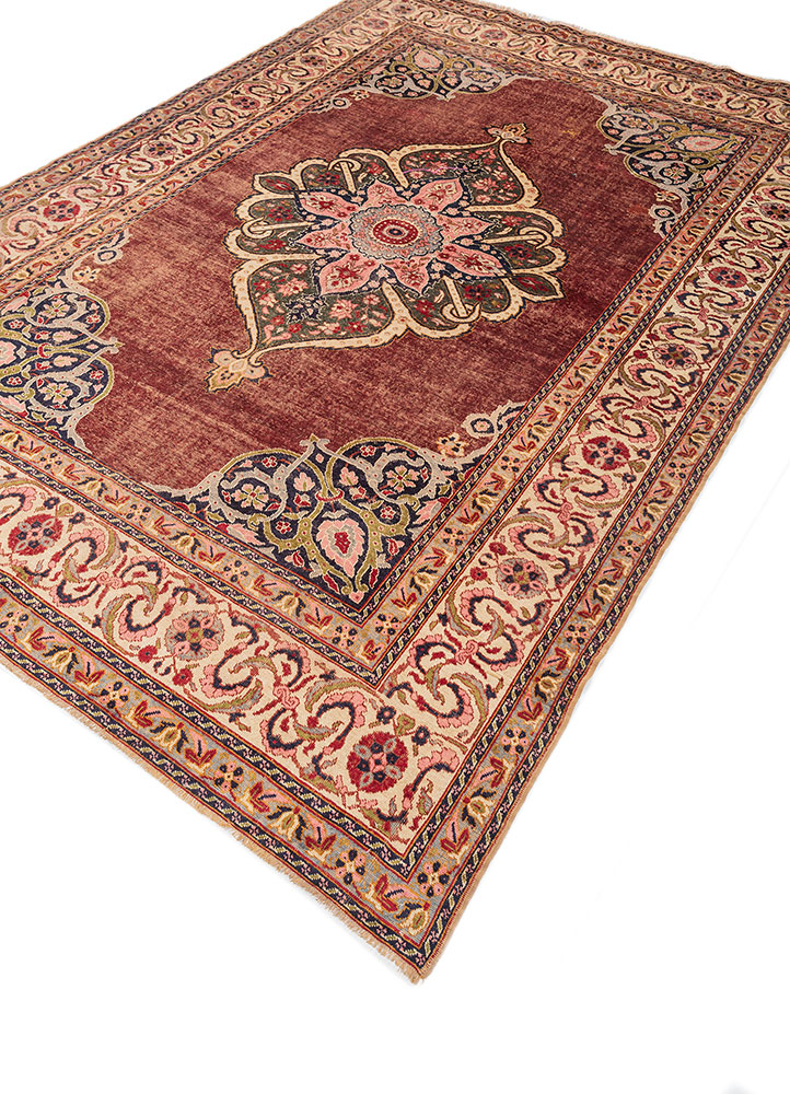 aalam red and orange wool hand knotted Rug - FloorShot