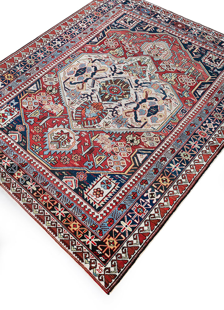 nuray red and orange wool hand knotted Rug - FloorShot