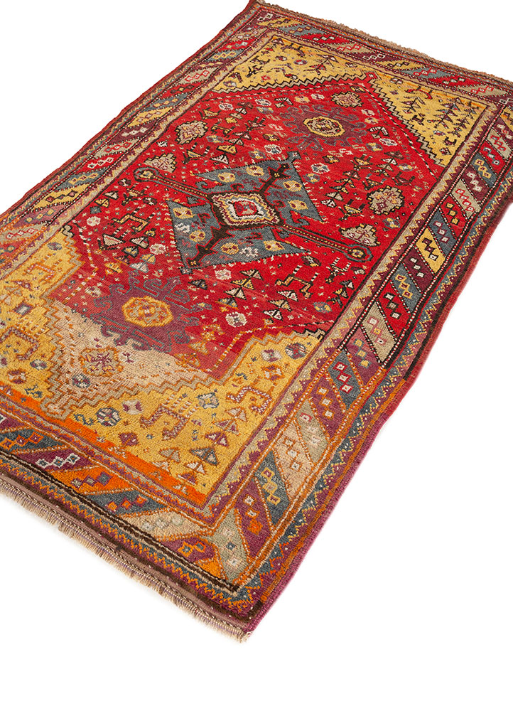 nuray red and orange wool hand knotted Rug - FloorShot