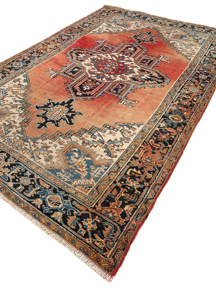 aalam red and orange wool hand knotted Rug - FloorShot