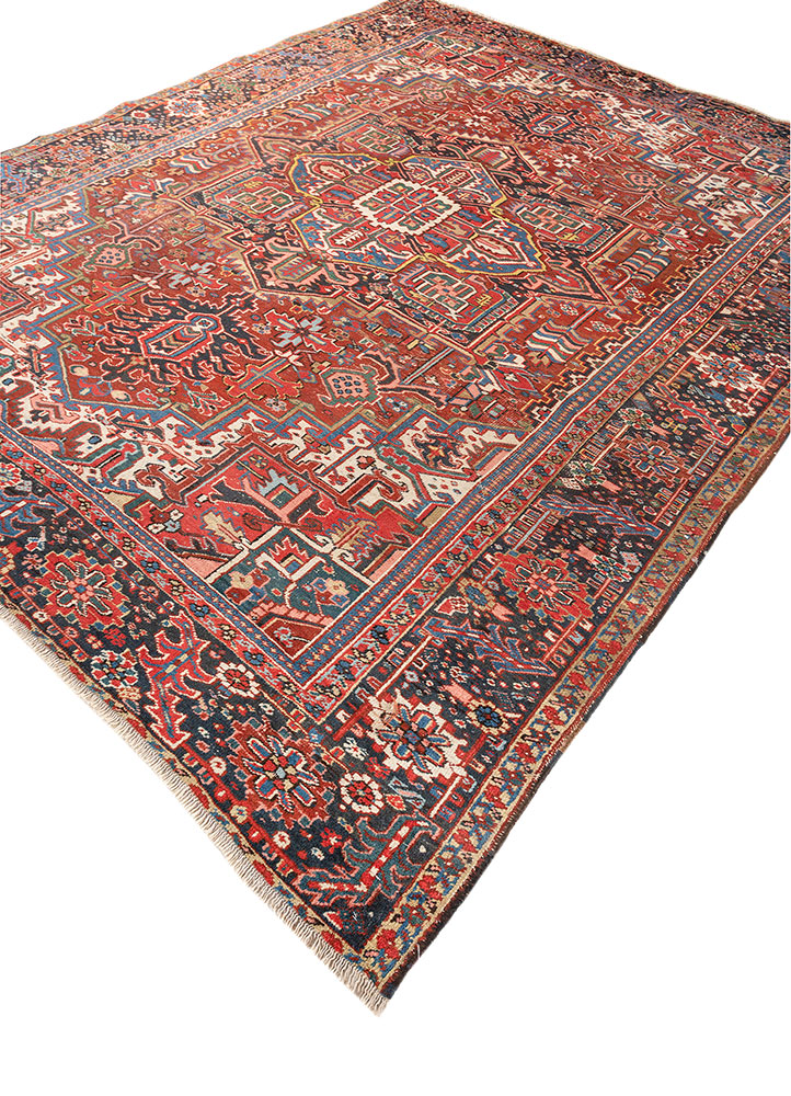 aalam red and orange wool hand knotted Rug - FloorShot