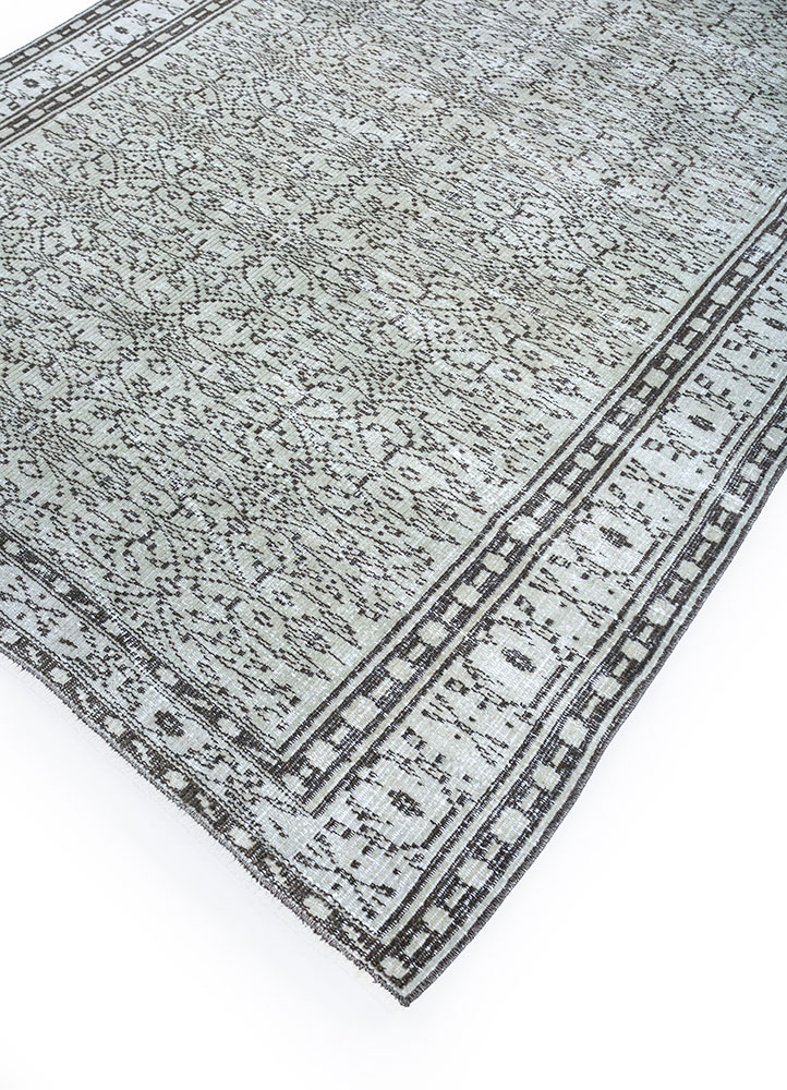 vintage grey and black wool hand knotted Rug - FloorShot