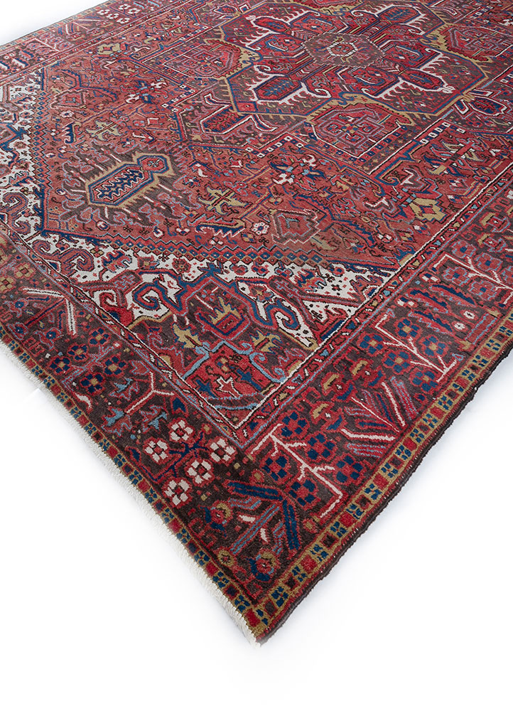 aalam red and orange wool hand knotted Rug - FloorShot