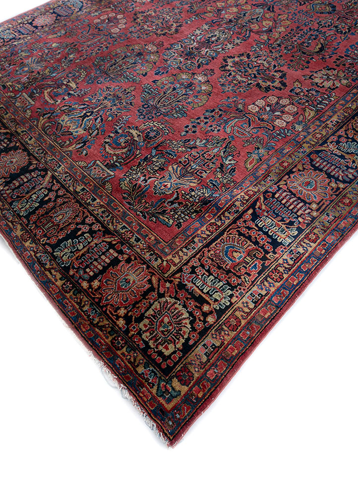 aalam red and orange wool hand knotted Rug - FloorShot