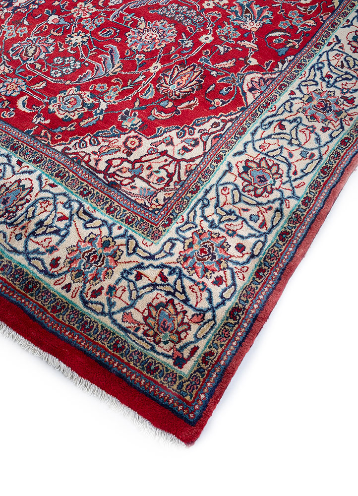 aalam red and orange wool hand knotted Rug - FloorShot