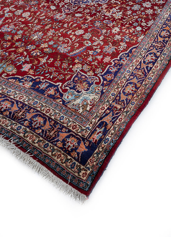 aalam red and orange wool hand knotted Rug - FloorShot