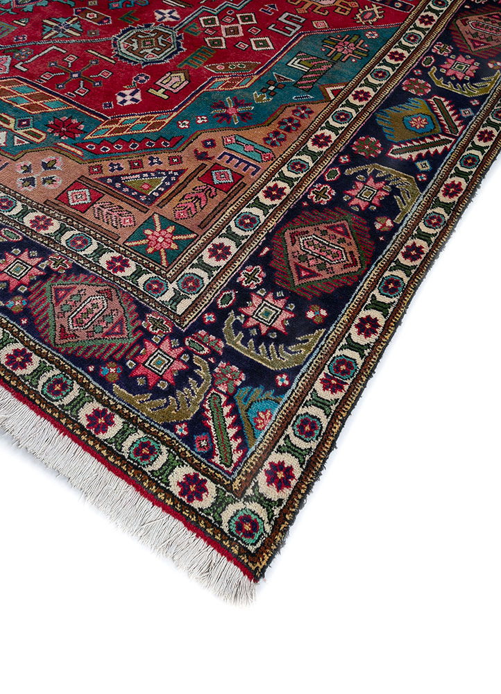 aalam red and orange wool hand knotted Rug - FloorShot