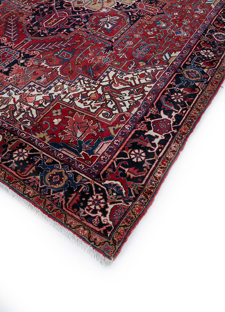 aalam red and orange wool hand knotted Rug - FloorShot