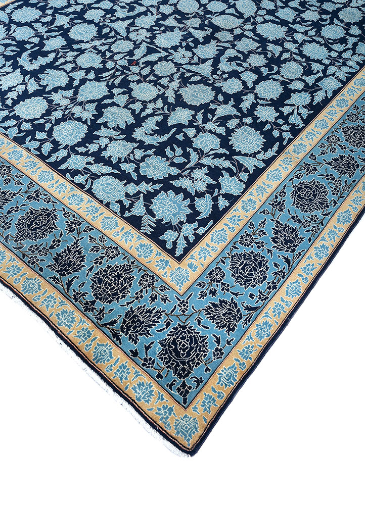 aalam blue wool hand knotted Rug - FloorShot