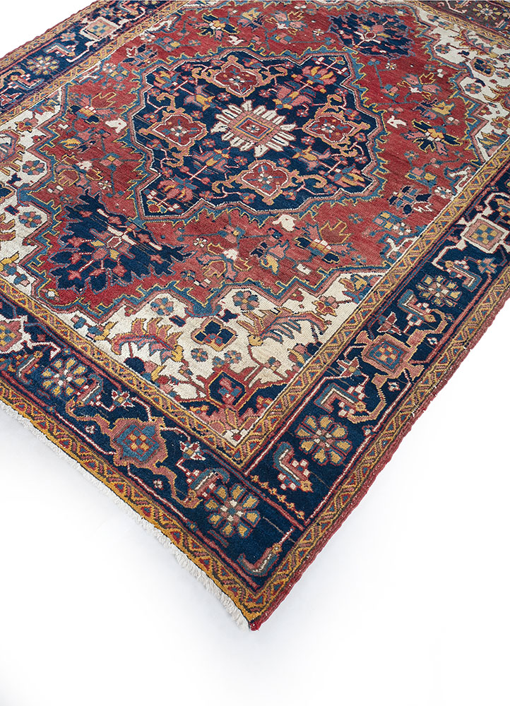 aalam red and orange wool hand knotted Rug - FloorShot
