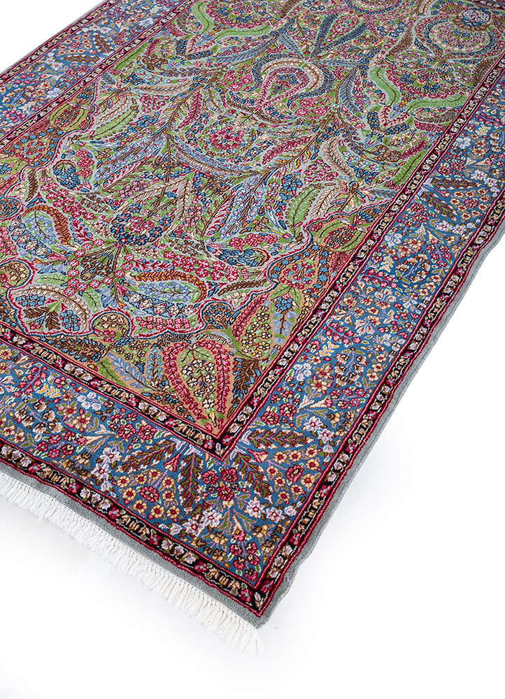 aalam green wool hand knotted Rug - FloorShot
