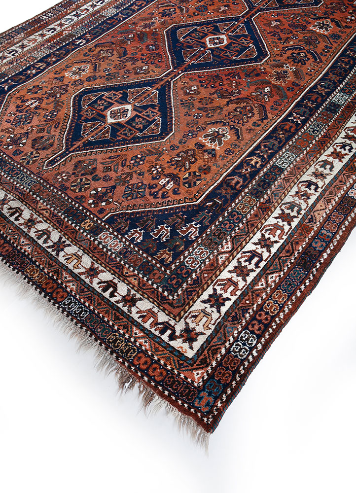 nuray red and orange wool hand knotted Rug - FloorShot