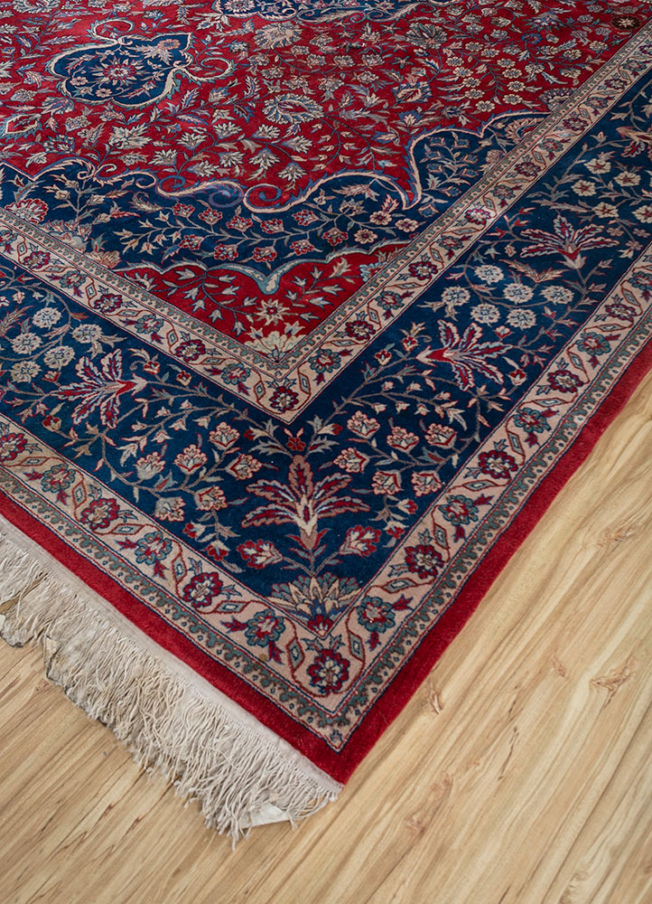 aalam red and orange wool hand knotted Rug - FloorShot