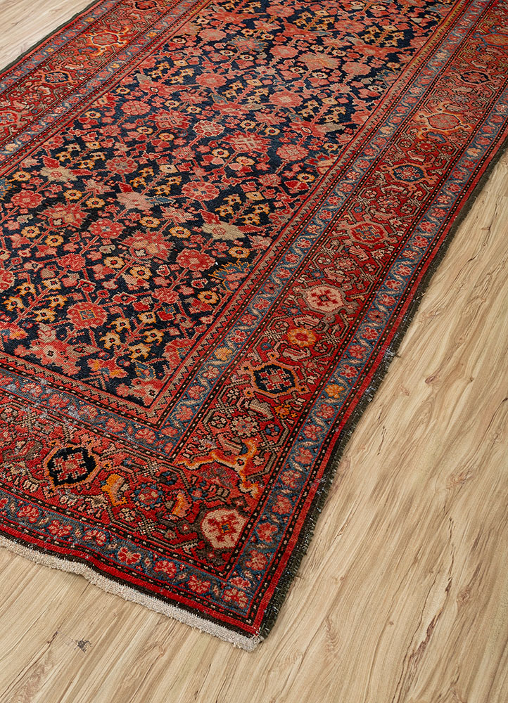 aalam red and orange wool hand knotted Rug - FloorShot