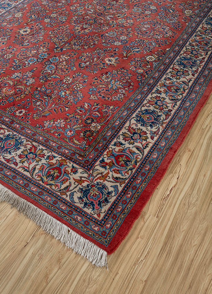 aalam red and orange wool hand knotted Rug - FloorShot