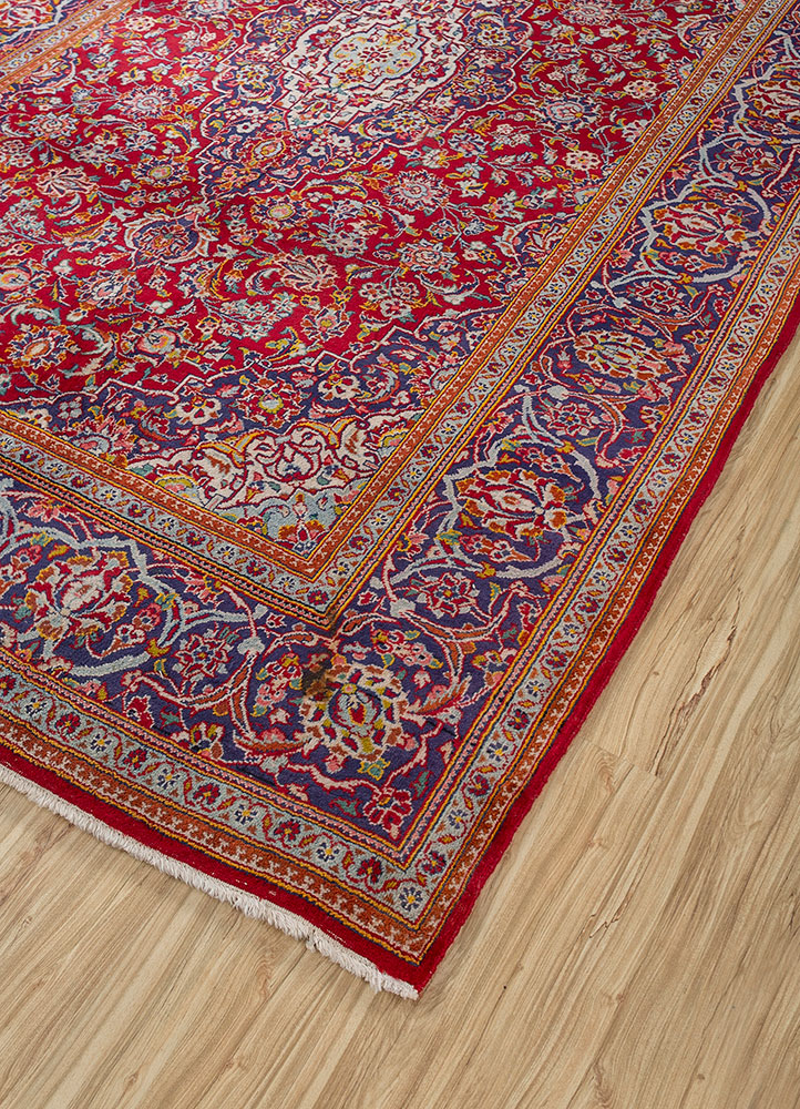 aalam red and orange wool hand knotted Rug - FloorShot