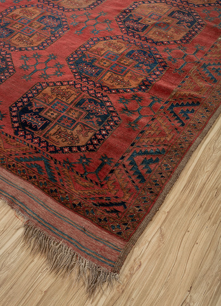 kiaan red and orange wool hand knotted Rug - FloorShot