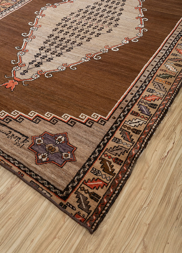 nuray beige and brown wool hand knotted Rug - FloorShot