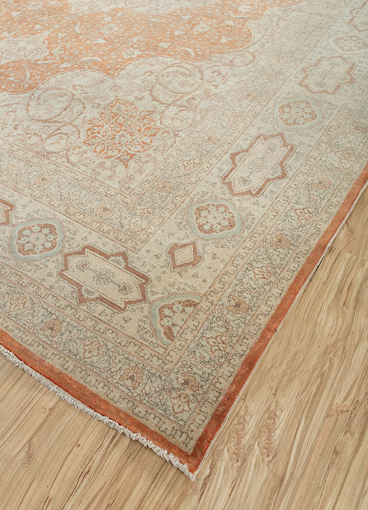 aalam red and orange wool hand knotted Rug - FloorShot