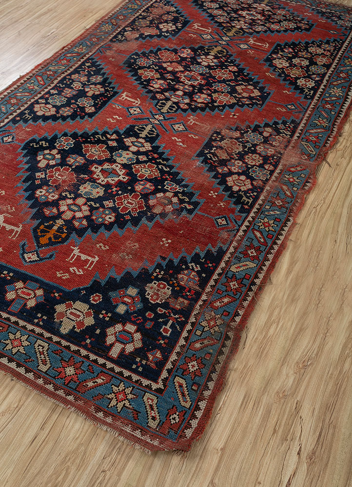 nuray red and orange wool hand knotted Rug - FloorShot