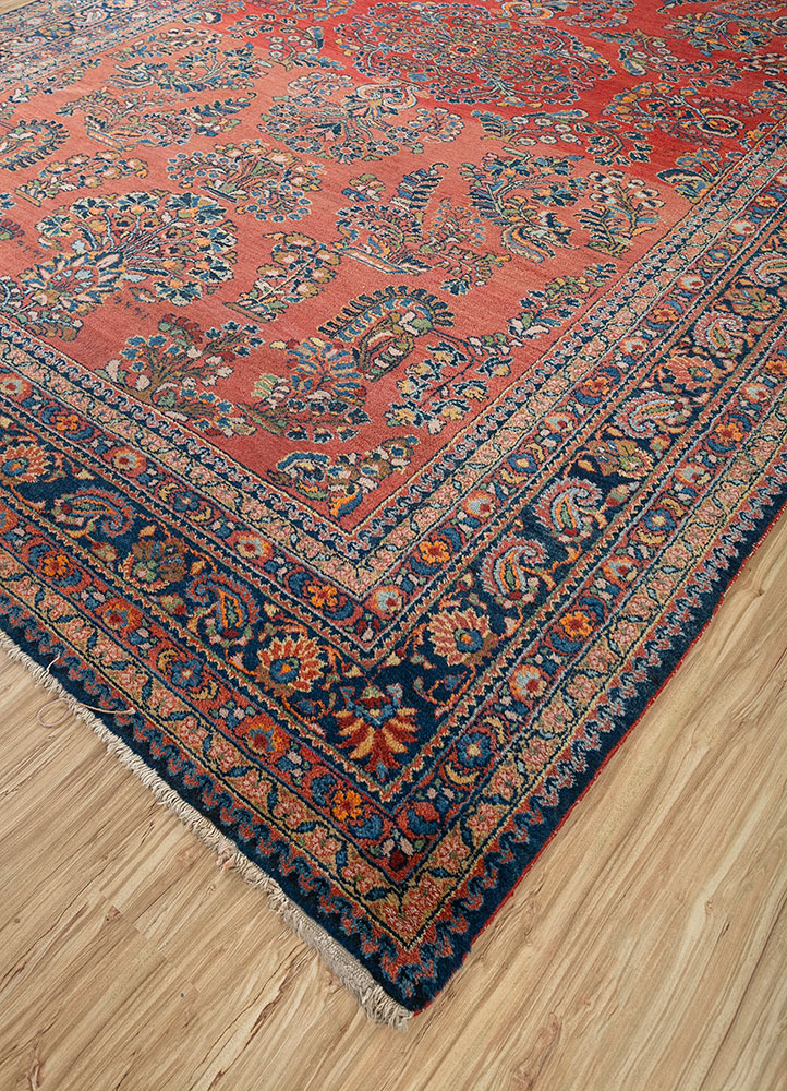 aalam red and orange wool hand knotted Rug - FloorShot