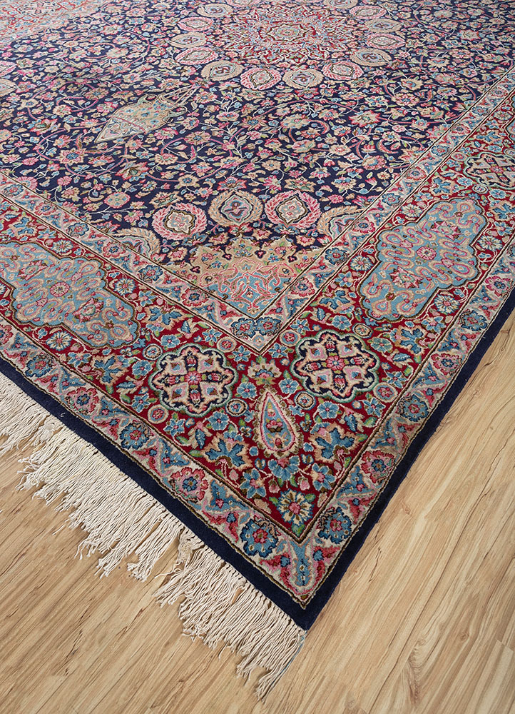 aalam blue wool hand knotted Rug - FloorShot
