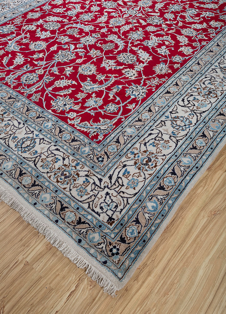 aalam red and orange wool hand knotted Rug - FloorShot