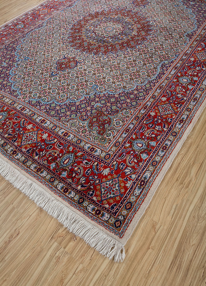 aalam red and orange wool hand knotted Rug - FloorShot