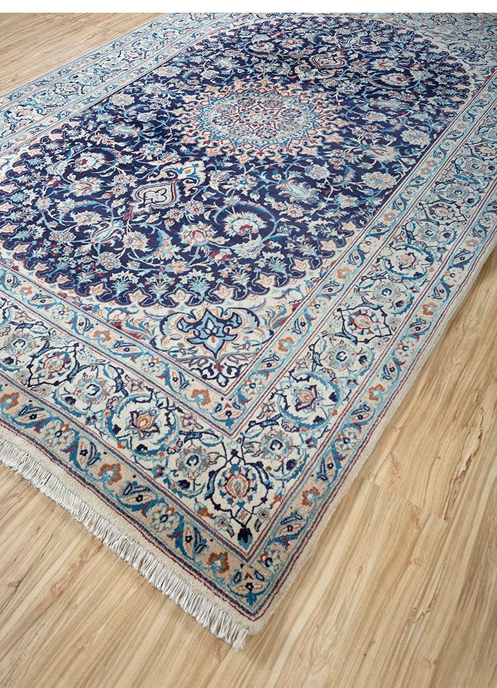 aalam blue wool hand knotted Rug - FloorShot