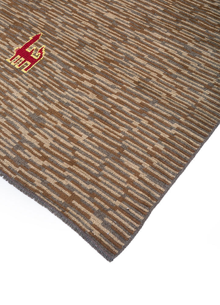 nuray beige and brown wool hand knotted Rug - FloorShot