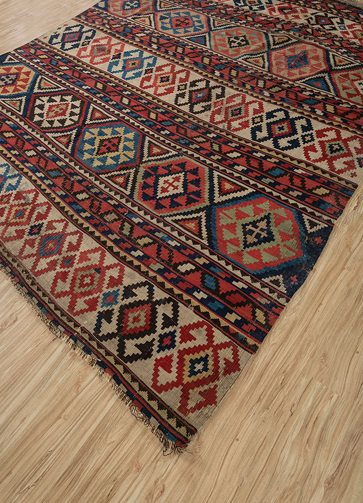 nuray red and orange wool hand knotted Rug - FloorShot
